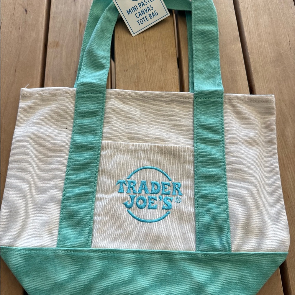Cream and Aqua Trader Joe’s mini Tote Bag - NWT